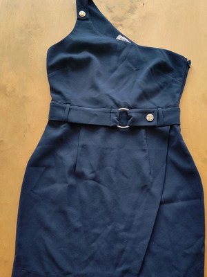 Navy mini dress with one shoulder and belt like new
