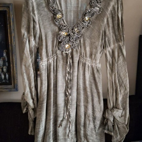 Be You women's dress, silk and cotton, bell sleeves, decorative stones, medium