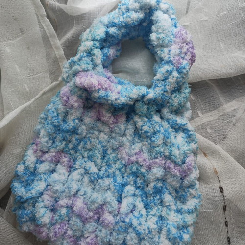 Handmade soft crochet handbag in blue and turquoise, new