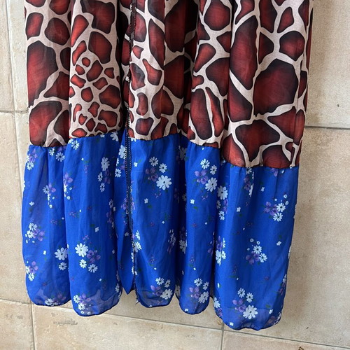 Brown kimono with blue floral hem, one size