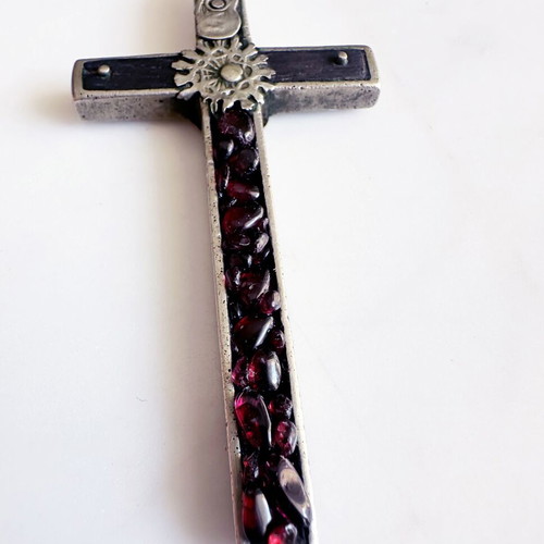 Antique French Cross Pendant with Garnets used, late 19th century
