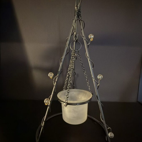 Metal Teepee Decorative Candlestick with Glass Tealight and Lighting like new