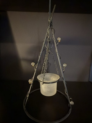 Metal Teepee Decorative Candlestick with Glass Tealight and Lighting like new
