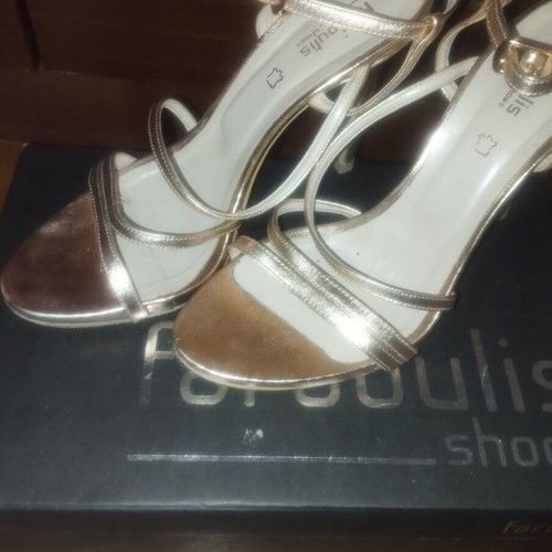 Fardoulis leather sandals like new, gold, size 39, 11 cm heel