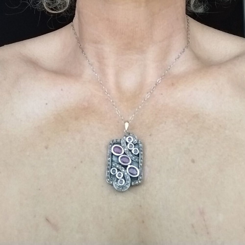 Handmade pendant silver and gold with natural rubies and diamonds like new