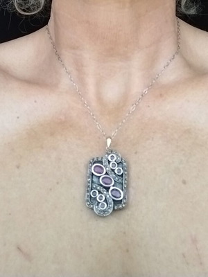 Handmade pendant silver and gold with natural rubies and diamonds like new