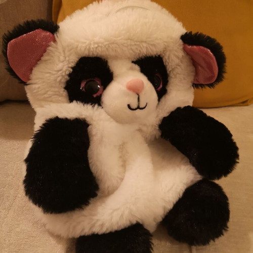 Panda kids backpack like new, fluffy with pink straps