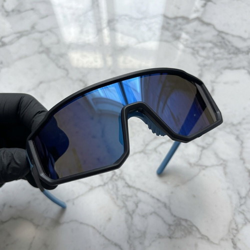 Sport Shield sunglasses like new, black-cyan blue mirror lenses