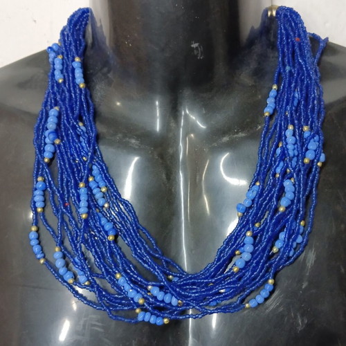 Vintage Royal Blue Necklace with Gold Details and Natural Beads