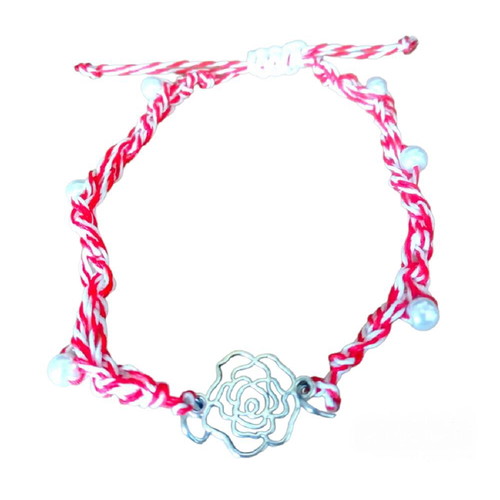 Handmade Martaki with silver metal rose and white pearls new