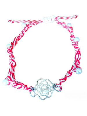 Handmade Martaki with silver metal rose and white pearls new