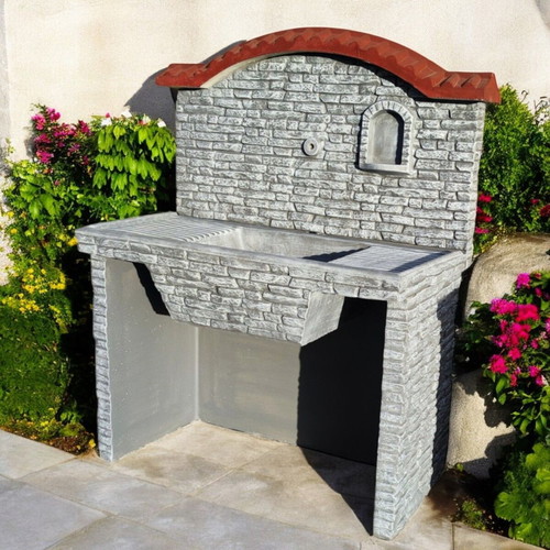 Garden fountain Elena outdoor gray and white sink