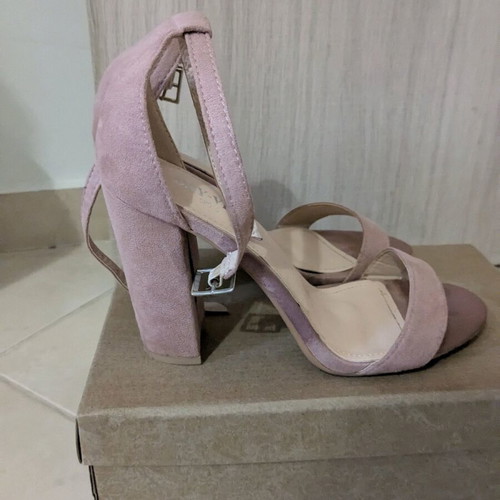 Luigi pink high sandals new with strap velour fabric