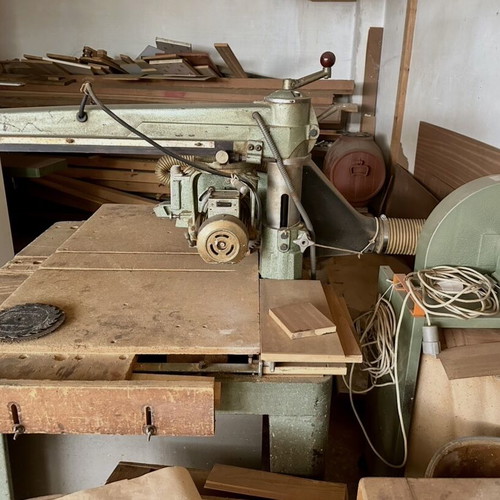 Woodworking machines used, radial, bandsaw, AEG polisher compressor