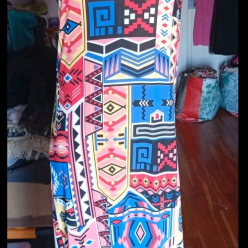 Boho ethnic dress with side slits, elastic, M/L