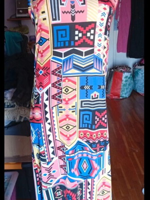 Boho ethnic dress with side slits, elastic, M/L