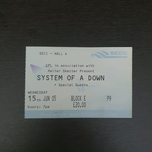 System of A Down ticket used, 2005 Glasgow concert