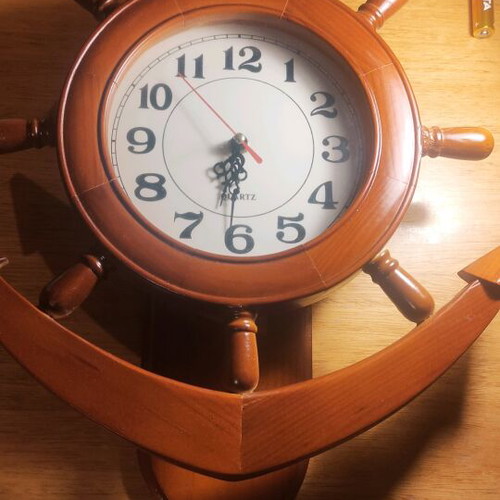 Nautical wall clock wooden used, analog