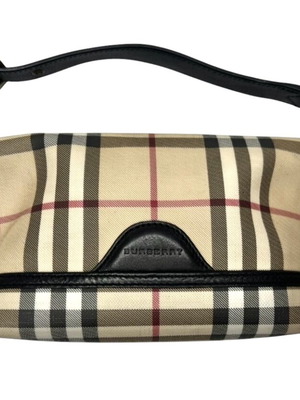 Burberry Nova Check μικρή χειρός τσάντα από επικαλυμμένο καμβά μεταχειρισμένη, μαύρο και μπεζ