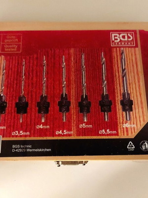 BGS Technic Wood Drill Bit Set with Countersink 7pcs new