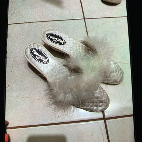 Yfantidis bridal slippers, white and grey, size 39