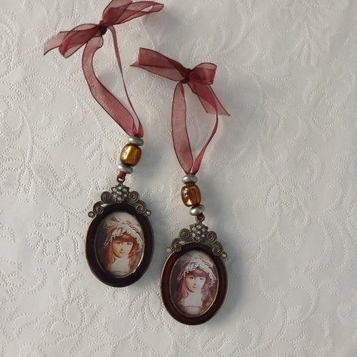 Set of vintage miniature enamel frames with beads and crystals