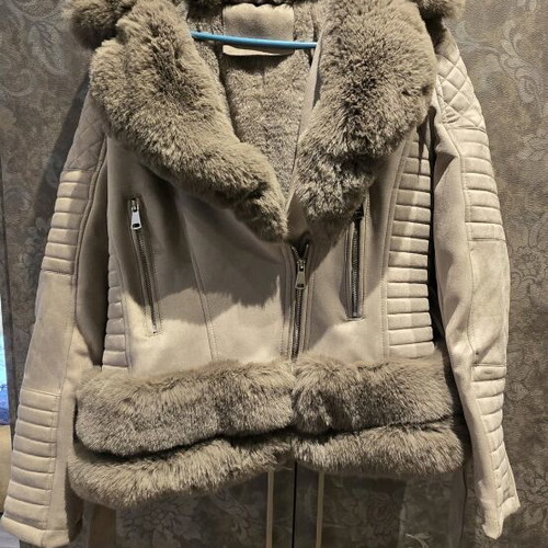Jacket gray with eco fur and lining new, size L