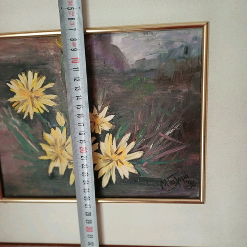 Oil painting "Yellow Wildflowers" 1996 like new with frame