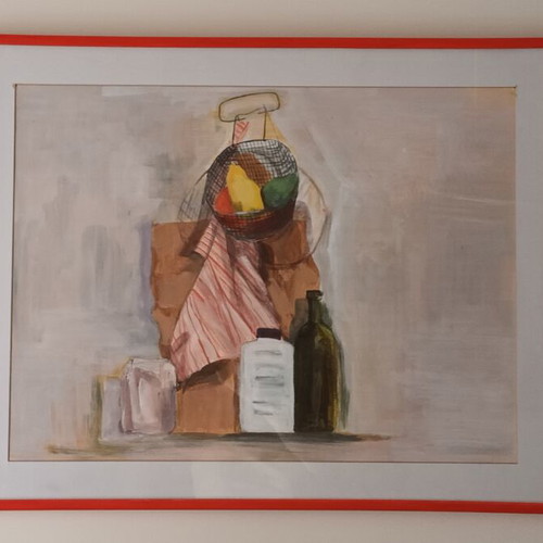 Hand-painted still life acrylic painting with frame and glass, like new