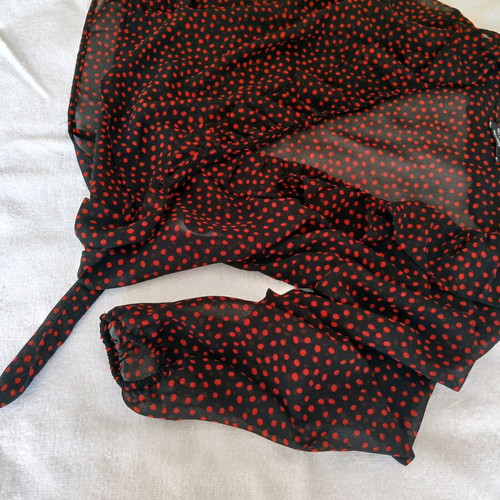 Polka Dot Blouse Black Red S like new, semi-transparent