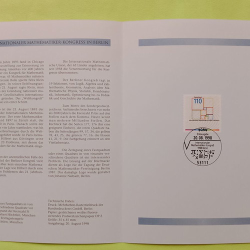 German stamp 1998 first day cover Bonn, mint sealed block of four