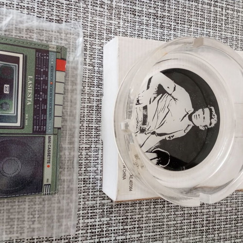 James Dean glass ashtray with La Siesta retro tobacco pouch gift