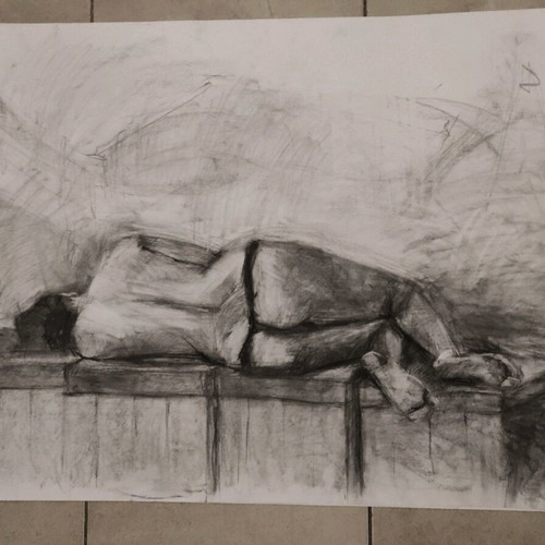 Charcoal Drawing Female Body Original 70x100 cm