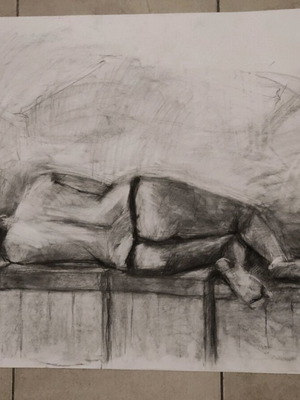 Charcoal Drawing Female Body Original 70x100 cm