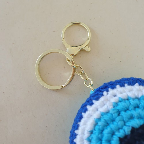 Charm keychain blue eye with turquoise crochet handmade, new