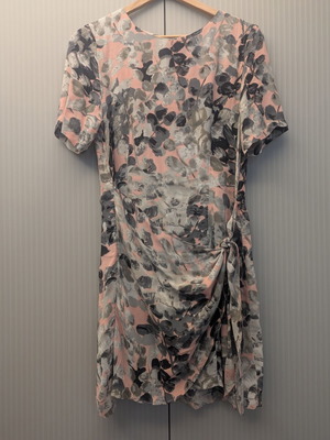 Ganni wrap dress with abstract floral pattern like new, gray multicolor