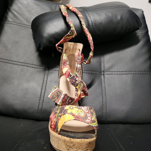Floral platform shoes used, size 39, lace-up, multicolor