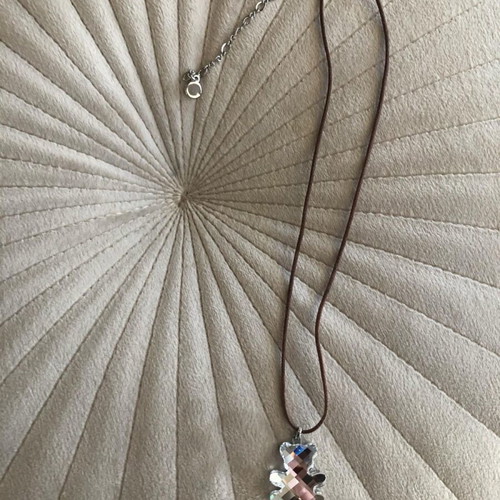 Swarovski bear necklace new with brown leather strap