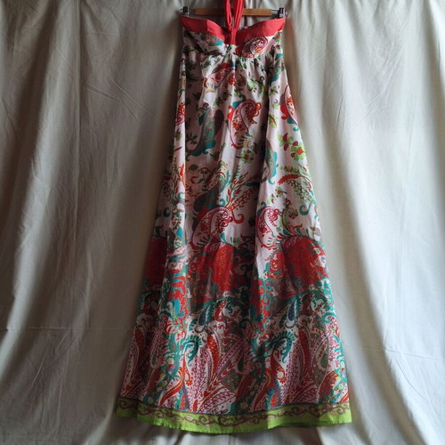 Mango Small Boho Paisley Cotton Maxi Summer Dress Halter Backless