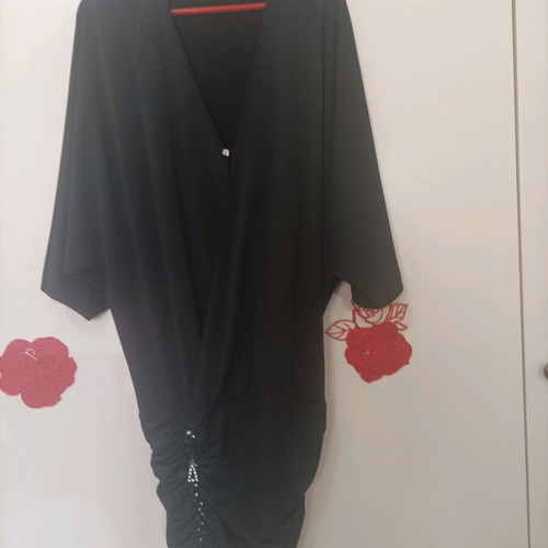 Mini dress like new, black, with draped detail and batwing sleeve