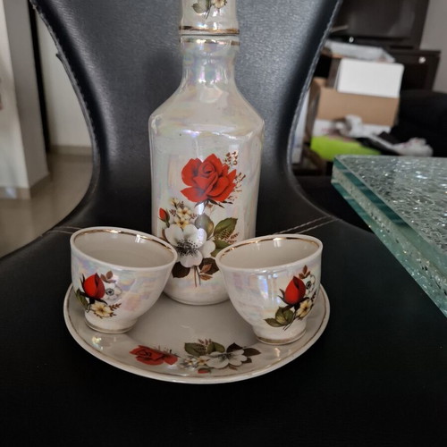 Vintage porcelain liqueur set 5 pieces rose design like new