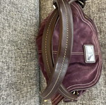 KEM suede and leather handbag used, purple and yellow