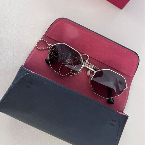 Valentino octagonal metal sunglasses with chain, gold