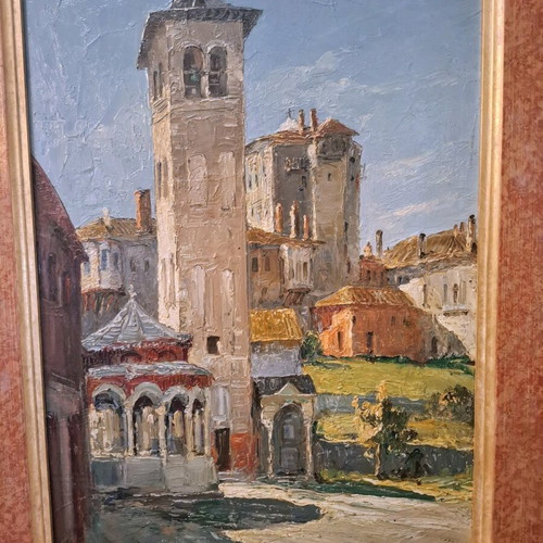 Oil painting by Armeno Mattioli like new, Mount Athos landscape 50x40 cm