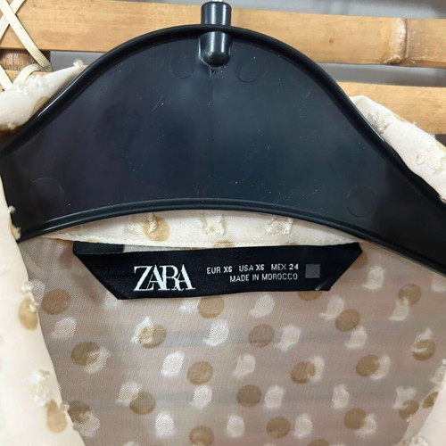 Zara Sheer Polka Dot Ruffle Blouse, cream, size XS