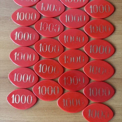 Game chips used, set of various colors and values