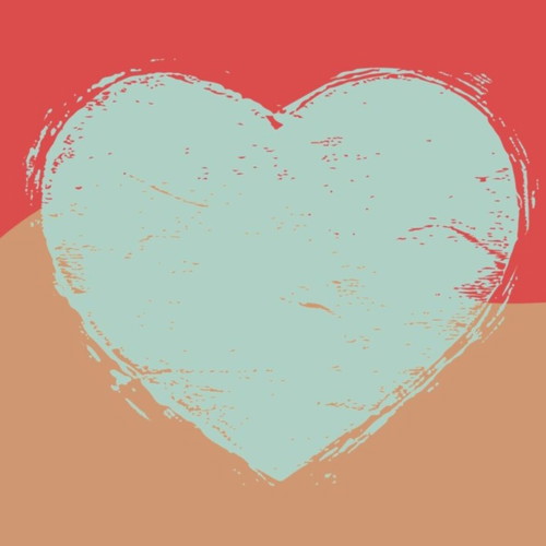 Linoleum print heart poster, new
