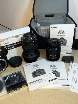 Canon EOS 1300D camera like new, kit with lenses and filters