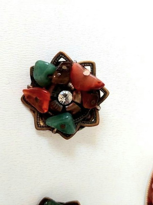 Vintage brooch and earrings set with real stones like new