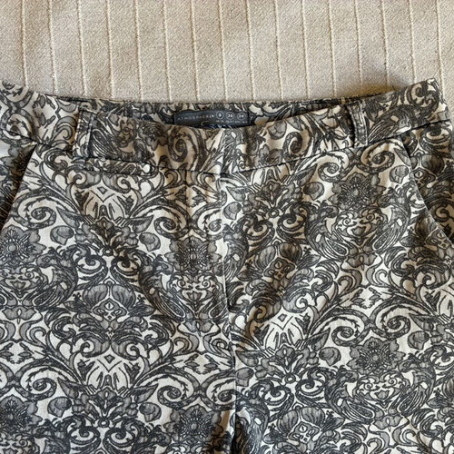Atmosphere Textured Jacquard Brocade Trousers luxury size S black grey floral damask